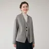 Abrigo corto de lana doble 100% para mujer, con corte tridimensional, elegante diseño de dos piezas simulado, chaqueta de lana simple y versátil