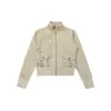 Jaqueta Harrington Retro Americana Cleanfit Estilo Unissex Masculina e Feminina Outono Novo Costura Gola Alta Jaqueta de Trabalho