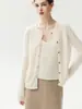 Cárdigan de Punto 75% Cachemir + 25% Seda de Morera para Mujer, Cuello Redondo, Borde Enrollado, Doble Botón, Abrigo Suéter