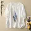Fotos reales de las novedades de verano en stock: Camisetas casuales de manga corta con estampado, cuello redondo, corte holgado para mujer de talla grande, tops artísticos