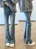 Jeans Azul com Fenda Larga e Microfenda Feminino plus size menina cheinha Primavera e Verão Novo Stretch Emagrecedor Calças Flare Sem Barra