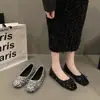 Novedad 2025 Zapatos Planos Cuadrados con Lazo y Lentejuelas Brillantes, Zapatos Planos para Mujer con Diseño Coreano y Boca Baja