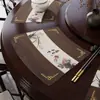 Manteles individuales con diseño de abanico floral con veta de madera estilo chino, impermeables, resistentes al aceite y al calor, adecuados para uso en hoteles y restaurantes, protectores para mesas redondas y mesas curvas