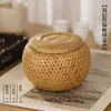 Cesta de Carvão de Bambu Tecida à Mão Camada Dupla Caixa de Armazenamento Puer Tuocha Lata de Chá Caixa de Chá de Flor Chá Dragão Bola Caixa de Jogo Go