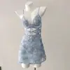 Sexy Camisola de Noche Estilo Francés para Mujer, Modelo Nuevo con Encaje Floral en Relieve y Malla, Vestido de Noche Corto con una Sensación Pura y Lujosa