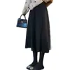 Falda de lana gris súper elegante para mujer, otoño 2026 invierno nueva falda de lana de acetato de cintura alta con dobladillo amplio