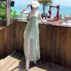 Vestido largo sin tirantes con estampado súper elegante estilo vacación en isla para mujer, verano, gasa, elegante, sin mangas, irregular