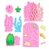 Molde de Silicona de Coral Marino y Algas Marinas Tortuga Pez Fondant Chocolate Decoración de Pastel Molde Adorno de Pegamento Molde