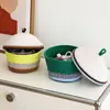 Cesta de Armazenamento Trançada com Corda de Algodão Color-blocking Cogumelo Criativo com Tampa Cesta de Armazenamento de Lanches para Mesa de Trabalho Cesta Organizadora de Utensílios Domésticos