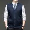 Cardigan de Tricô Masculino Aberto nas Costas Casual Solto Roupa para Idosos Sem Mangas Cardigan Suéter Masculino Outono