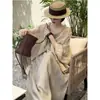 Conjunto completo de verão fino e leve super fada, vestido de alça casual coreano com camisa de proteção solar franzida para mulheres