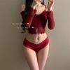 Combinação de Ano Novo Angela Vermelho Sexy Alta Luxo Cetim Renda Lingerie Feminina Puro Desejo Oco Tentação Vida Quente Ano