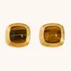Brincos Quadrados de Jade Preto Texturizado Europeus e Americanos Transfronteiriços Banhados a Ouro 18K Aço Inoxidável Brincos Geométricos Franceses Elegantes Retrô para Mulheres