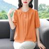Camisa de Algodón y Lino de Manga Corta Bordada de Alta Gama para Mujer 2025 Verano Nuevo Estilo Lujo Accesible Elegante Top de Lino para Madre Camisa Pequeña