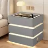 Mesita de Noche Flotante con Tres Cajones, Madera Maciza Simple, Carga Inalámbrica Moderna, Mesa de Noche Multifuncional Todo en Uno de Lujo Moderno para Dormitorio del Hogar