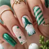 Coleção de nail art de Natal transfronteiriça: Pontas de unha pré-desenhadas, prontas para usar e adesivos para unhas postiças, 24 peças, designs de nail art de Natal removíveis