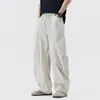 Pantalones de paracaídas de pierna ancha plisados estilo workwear americano para hombre, pantalones casuales versátiles de pierna recta, moda de calle de verano