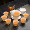 Juego de Té Kung Fu de Porcelana Blanca Dehua para el Hogar Tazón con Tapa de Porcelana Jade Grasa de Oveja Tetera Taza de Té Caja de Regalo de Cerámica Logo