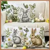 Funda de almohada con estampado de conejo estilo boceto vintage, estilo bosque, mariposa, flor, pájaro, ambiente de fiesta navideña, funda decorativa para cojín de sofá