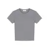 Camiseta Gris Minimalista de Manga Corta con Hombro Normal para Mujer, Estilo Verano, Top Corto Blanco Delgado Moderno y Único, Moda Estilo Ins