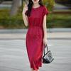 Vestido de Seda con Acabado de Alta Gama, Cuello Redondo, Cinturón, Satén de Acetato, Vestido de Lunares de Alta Gama para Mujer Estilo Francés para Verano