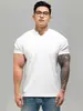 Camiseta Masculina de Verão Nova Esportiva Casual Corrida Exercício Fitness Grande Elástica Listrada Secagem Rápida Gola V Solta Manga Curta