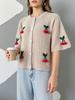 Cardigan de Tricô Cereja Tridimensional para Roupas Femininas Transfronteiriças Estilo Doce Solto Curto Gola Redonda Manga Curta Jaqueta Suéter Atacado