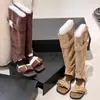 2026 Novas Botas Femininas Versáteis da Moda, Botas de Cano Alto, Botas de Cano Longo, Botas Arredondadas, Sandálias de Botina Abertas com Recortes
