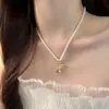 Moda Transfronteiriça Europeia e Americana Colar Simples em Forma de Coração com Pérola de Imitação Versátil Feito à Mão com Miçangas Corrente para Clavícula Acessórios Atacado