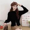 Chic Coreano Otoño Nicho Elegante Cuello Redondo Diseño de Cremallera Holgado y Versátil Prendas de Punto de Manga Larga Prendas de Punto de Color Puro para Mujer