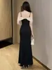 Ropa de Trabajo de Estilo Suave para Mujer, Vestido de Un Hombro sin Tirantes de Alta Gama, Vestido de Noche Sirena Sexy Ajustado con Abertura para Discoteca