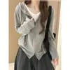Jaqueta casual feminina macia e confortável de corte solto com capuz e zíper duplo, perfeita para primavera e outono, apresentando um estilo relaxado e sem esforço