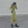 Falda suéter larga hasta la rodilla elegante de punto ajustada a la cintura con parte inferior de abrigo vestido de punto para mujer otoño e invierno