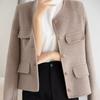 Casaco de Lã Feminino Estilo Chanel Lã Dupla Face Curto Francês Versátil Gola Redonda Ajuste Slim Ajuste Slim Manga Longa Top Yuan