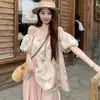 2025 Nuevo Estilo de Verano Cuello Cuadrado Francés Diseño Estampado Camisa Holgada Casual Manga Abullonada Camisa Babydoll para Mujer Chic