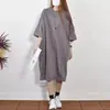 Vestido Casual Longo Acima do Joelho com Meia Manga, Estilo Coreano Soltinho de Verão, Camiseta Grande para Mulheres com Mangas Curtas