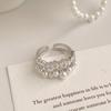 Anillo de Metal Abierto de Diseño Nicho de Alta Gama de Doble Capa con Perlas y Zircón Anillo Exquisito de Moda Versátil para Mujer