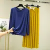 Traje de Casa de Modal para Mujer Primavera y Verano Delgado de Manga Larga Pijama Talla Grande Pantalones Casuales Sueltos Conjunto de Dos Piezas