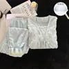 Pijama de Algodão Nuvem para Mulheres, Estilo Suave e Doce, Manga Longa com Bojos, Novo Conjunto para Casa com Acabamento em Renda para Primavera e Outono