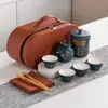 Conjunto de Chá de Viagem Estilo Antigo Conveniente Pequeno Conjunto Preparo de Chá ao Ar Livre Cerâmica Um Bule Três Xícaras Xícara Rápida Personalização de Logo Presente