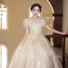 Vestido de Pasarela Infantil para Niña Vestido de Princesa Champagne Lujo Accesible Niña Pequeña Dama de Honor Boda Cumpleaños Vestido para Actuación de Piano