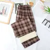 Pantalones de Pierna Ancha para Mujer Otoño e Invierno Cintura Alta Dape Negro y Blanco Pantalones Prellados Adelgazantes Combinan con Todo Pantalones Casuales Pantalones Rectos Holgados con Terciopelo