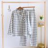 Pijama de primavera para mujer, cómodo y suave, de gasa fina de algodón, de manga larga y con solapa, para el hogar
