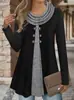 Otoño/Invierno 2026 Nuevo Moda Casual de Dos Piezas Empalmado para Mujer de Manga Larga para Otoño de Comercio Exterior Transfronterizo Europeo y Americano