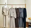 Conjunto Casual de Punto Suave de Color Sólido para Mujer, Suéter Holgado de Cuello en V y Pantalones de Pierna Ancha Dos Piezas, en Stock