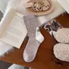 Meias Melard, meias femininas de outono e inverno de algodão até o meio da panturrilha, design fofo de desenho animado de gato, textura aveludada, estilo preppy, meias longas