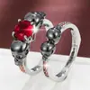 Conjunto de Anéis de Caveira Dupla Transfronteiriço com Zircônia de Quatro Garras, Conjunto de Anéis de Halloween de Duas Peças, Atacado de Joias