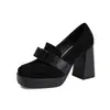 Tallas 34-43 Zapatos de Mujer sin Cordones Talla Grande para Todas las Estaciones, Punta Cuadrada, Plataforma Impermeable, Tacón Alto, Boca Baja
