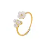 Anillo de Plata de Ley S925 con un Diseño Francés de Alta Gama de Nicho, Anillo de Perla Camelia, Estilo Sencillo, Diseño Abierto Ajustable