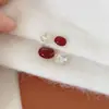 Pendientes Ovalados de Zirconia con Aguja de Plata Electrochapada en Oro Real de 14K Pendientes Retro Elegantes Simples Pendientes de Nicho de Alta Gama para Mujer